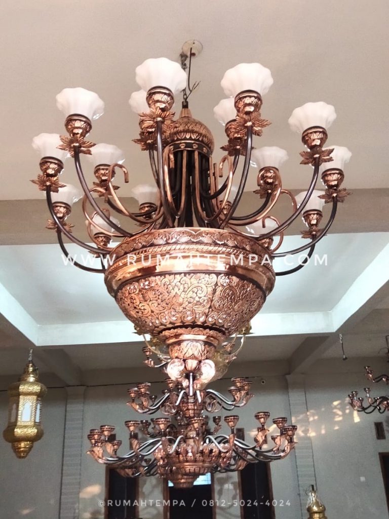 lampu gantung hias masjid robyong tembaga